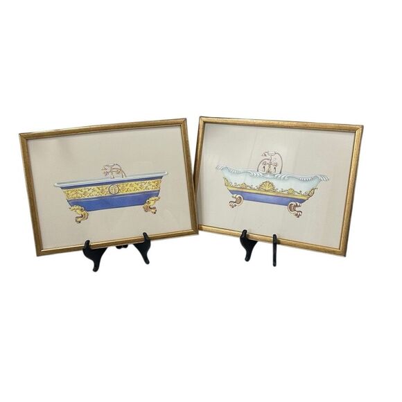 Vtg Pair of Framed Prints of Victorian-style Bathtubs by Artist Consuelo Gamboa - Picture 9 of 9